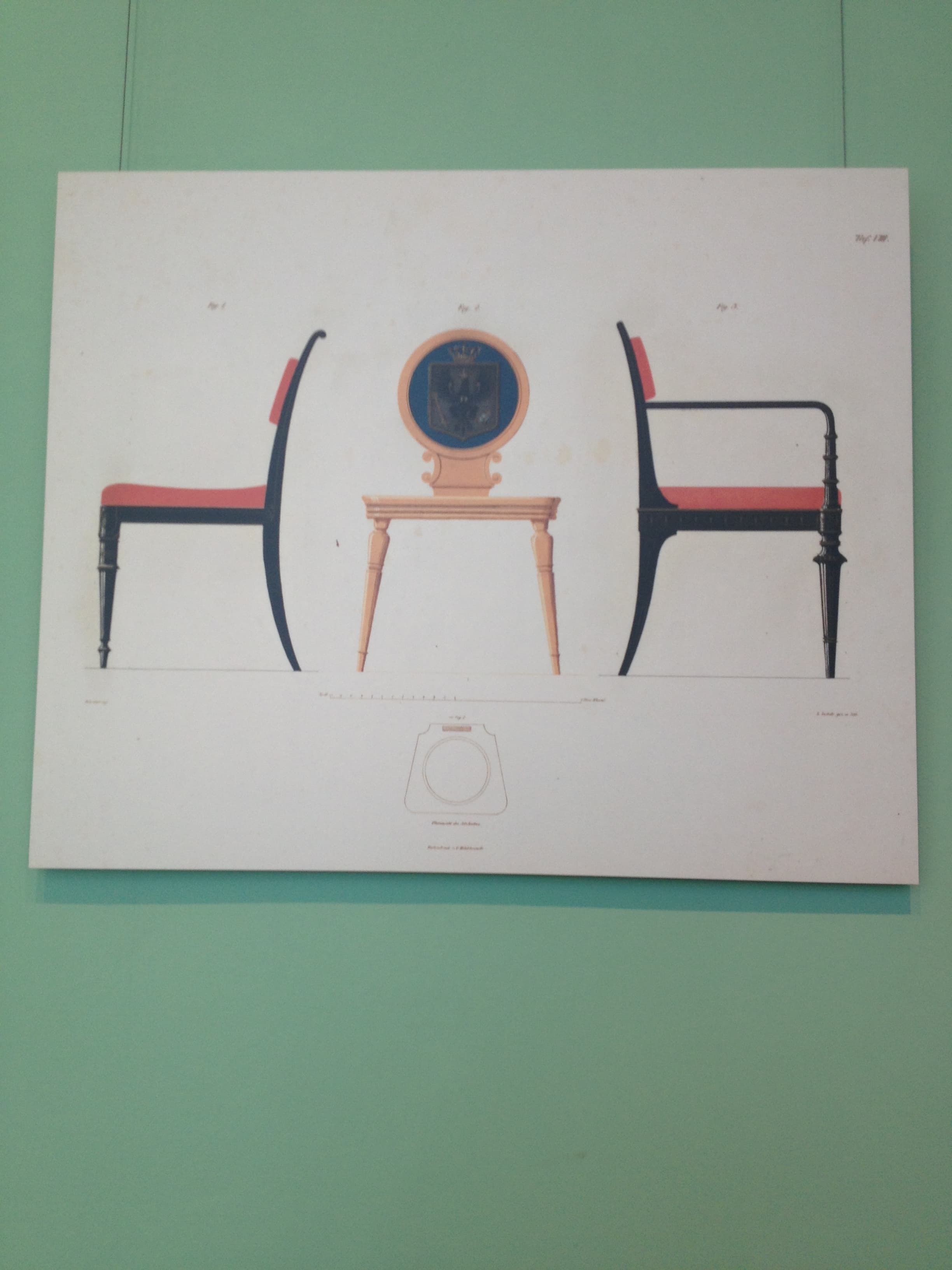 Neoclassical chair technical drawing antique print